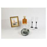 Sealed Drambuie Liqueur, Marble Ashtray & Prints