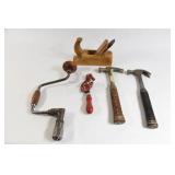 Vintage Wood Planner, Hammers, Egg Beater Drill