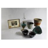 Kerosene Glass Lamp, BMP Ashtray, Signed Print