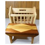 Hand Crafted  Foot Stool & Wood Magazine Holder