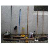 Assortment of Brooms & Bird Feeders