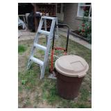 Three Step Aluminum Ladder, Trolley & Garbage Can