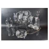 Crystal & Pressed Glass Decanter & Trays