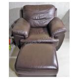 Chestnut Brown Polyurethane Leather Chair+Ottoman