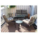 Dark Brown Metal Patio Love Seat, Chairs & Tables