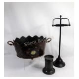 Bronze Floor Holder, Oval Container & Brass Holder