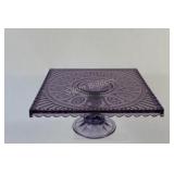 Amethyst Embossed Glass Pedestal Cake Platter