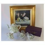 NEW Antique Rose Tea Pot, Cream &  Sugar Set