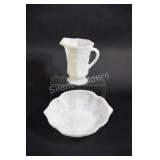 Milk Glass Pitcher & Bowl with Grapes & Vines