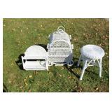 White Wicker Bird Cage, Table & Display Shelf