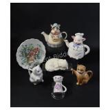 Tea Pots, Large & Small & Decorative Plate