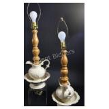Basin & Pitcher with Turned Column Table Lamps