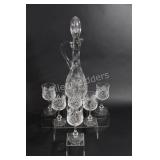 Crystal Pinwheel Fan Hobstar Decanter & Glasses
