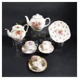 Bone China Tea Cups, Tea Pot & Dessert Plates