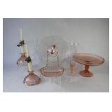 Pink Depression & Pressed Glass Cake Platter