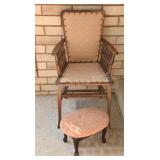 Arm Turned Solid Wood Chair with Foot Stool