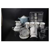 Tea Pot, Royal Albert Mugs, Kettle Towel Holder