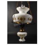 Milk Glass Two Light Hanging Bronze Fixture