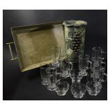 Glass Irish Coffee Mugs, Metal Tray & Wine Cooler
