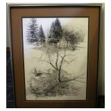 Pencil Sketch SIgned Landscape Artwork