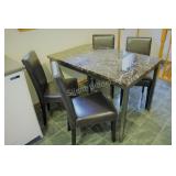 Leatherette Dining Set with Faux Marbleized Table