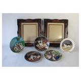 Cat Collector Plates & Carved Wood Ornate Frames