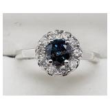 10K White Gold, Blue Diamond  Halo Ring