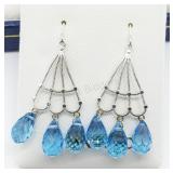 14K White Gold, Blue Topaz Earrings