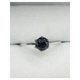10K White Gold, Black Diamond Solitaire Ring