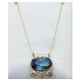 10K Yellow Gold, Genuine Rare Blue Zircon Necklace