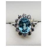 10K White Gold, Genuine Rare Blue Zircon Ring