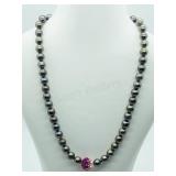 Sterling Silver, Pearl With Crystal Ball Necklace