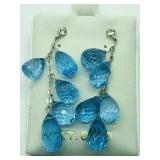 14K White Gold, Blue Topaz Drop Earrings