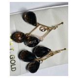 14KT Gold Smokey Quartz & Wht Sapphire Earrings