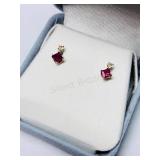 10KT Gold Moonstone & Ruby Earrings