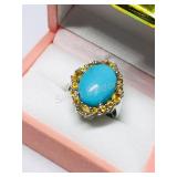 tSerling Silver Turquoise and Citrine Ring