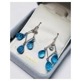 14KT Gold Blue Topaz & White Sapphire Earrings