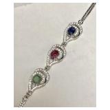 Sterling Silver Emerald Ruby & Sapphire Bracelet