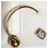 14K Yellow Gold, Cz Belly Button Ring
