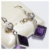 10K White Gold, Amethyst Earrings