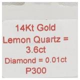 14K Yellow Gold, Lemon Quartz Pendant
