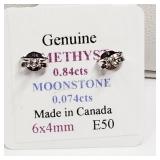 10K White Gold, Amethyst Earrings