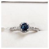 14K White Gold, Blue Diamond 28 Diamond Ring