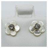 14K Yellow Gold, Diamond Mother of Pearl Earrings