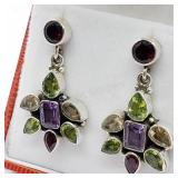 Sterling Silver, Amethyst Garnet Citrine Earrings