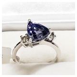 14K White Gold, Tanzanite 2 Diamond Ring