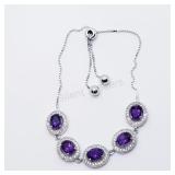 Sterling Silver, Amethyst Cubic Zirconia Bracelet
