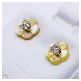 14K Yellow Gold, Diamond M.O.P 2 In 1 Earrings