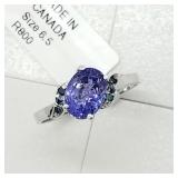 10K White Gold, Tanzanite 6 Blue Diamonds Ring