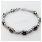 Sterling Silver, Garnet Cubic Zirconia Bracelet
